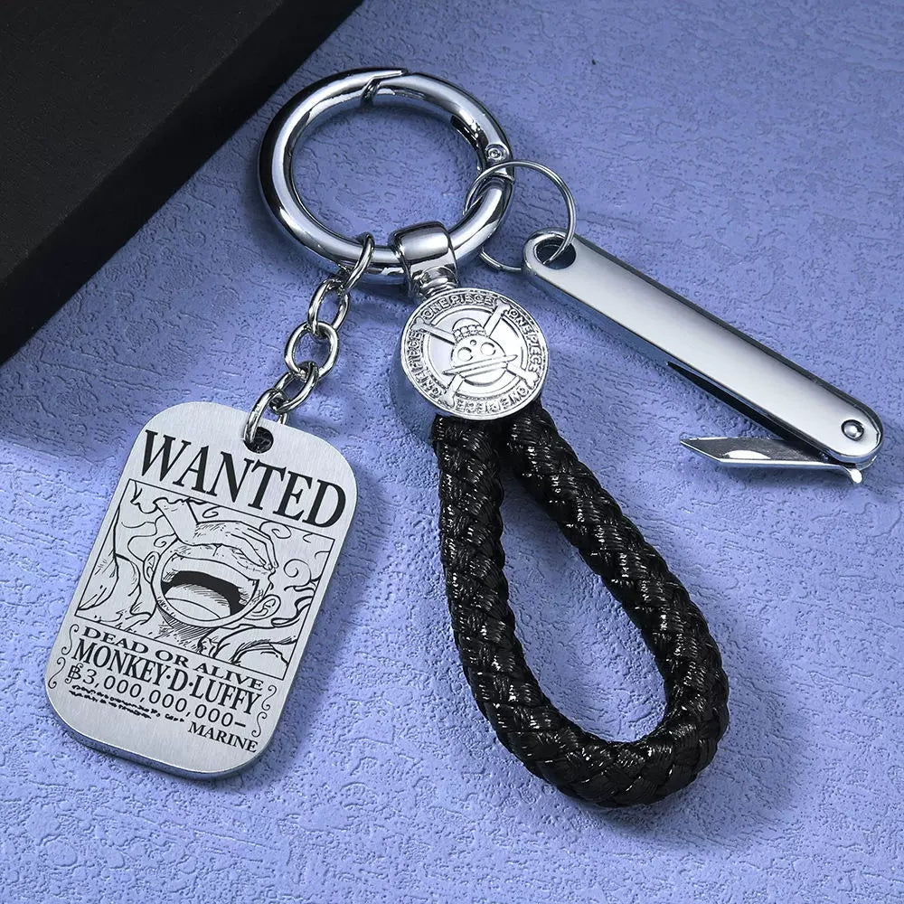 Luffy/Zoro/Sanji Wanted Keychain with Braided Strap & Multi-Tool Knife