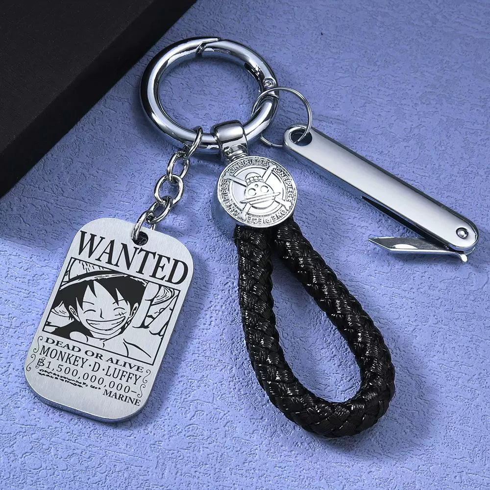 Luffy/Zoro/Sanji Wanted Keychain with Braided Strap & Multi-Tool Knife