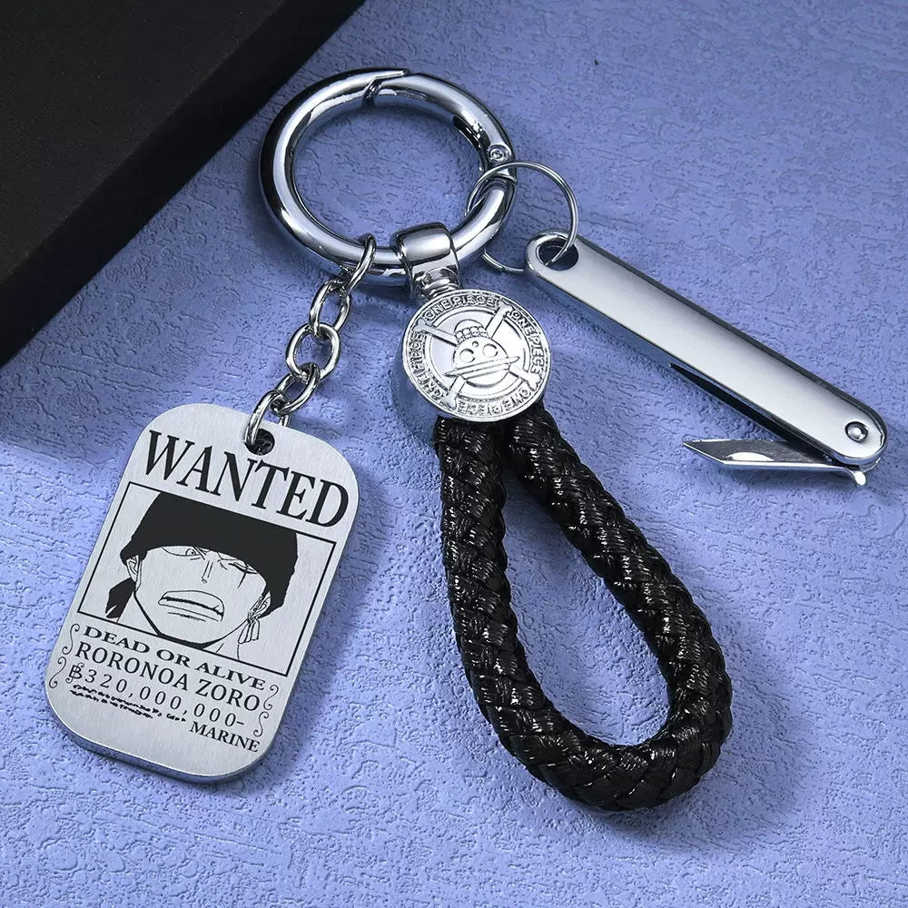Luffy/Zoro/Sanji Wanted Keychain with Braided Strap & Multi-Tool Knife
