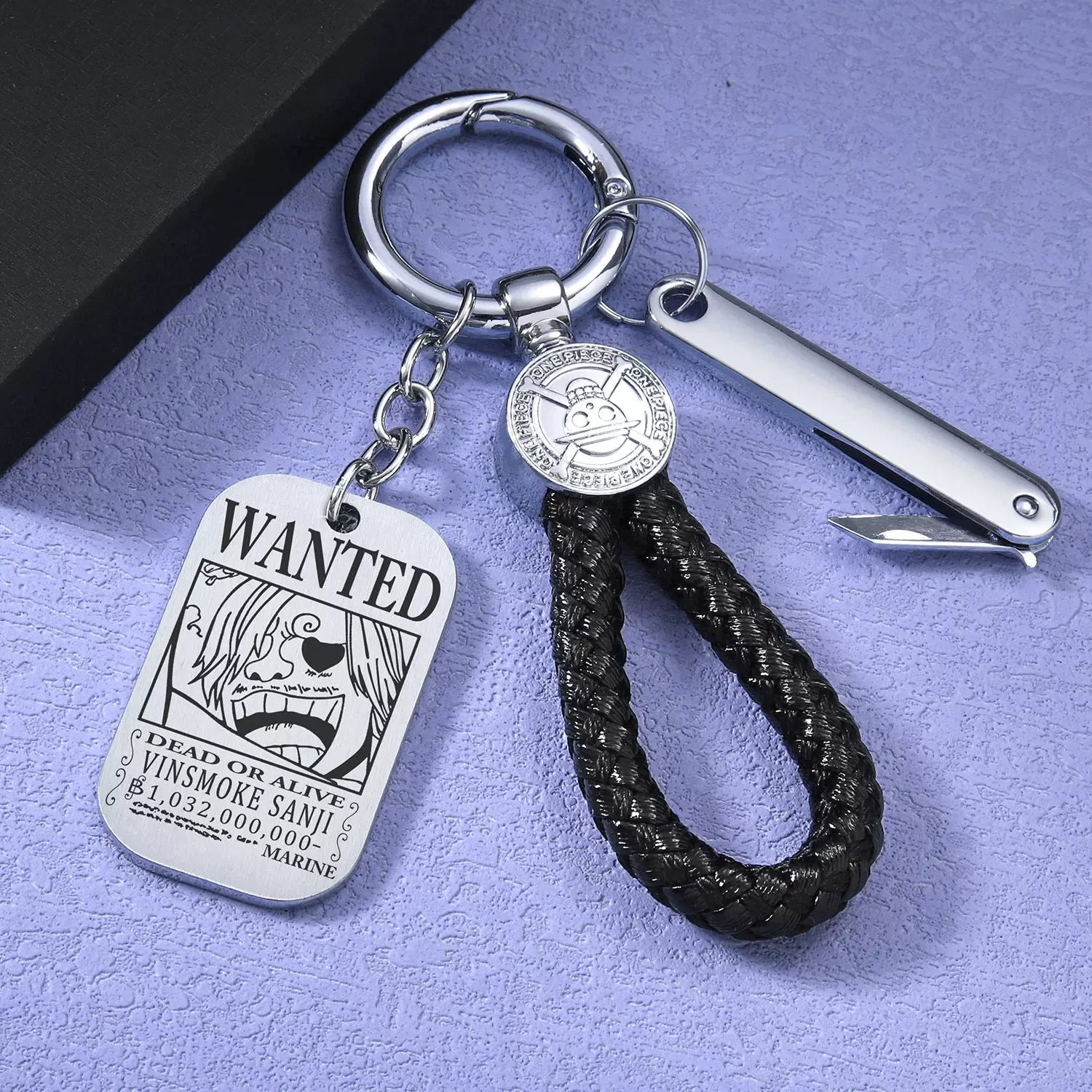 Luffy/Zoro/Sanji Wanted Keychain with Braided Strap & Multi-Tool Knife