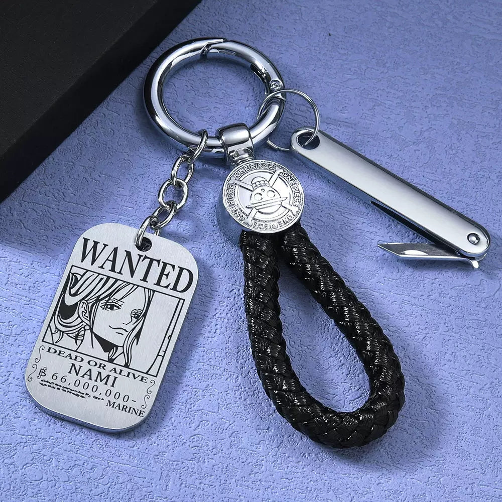 Luffy/Zoro/Sanji Wanted Keychain with Braided Strap & Multi-Tool Knife