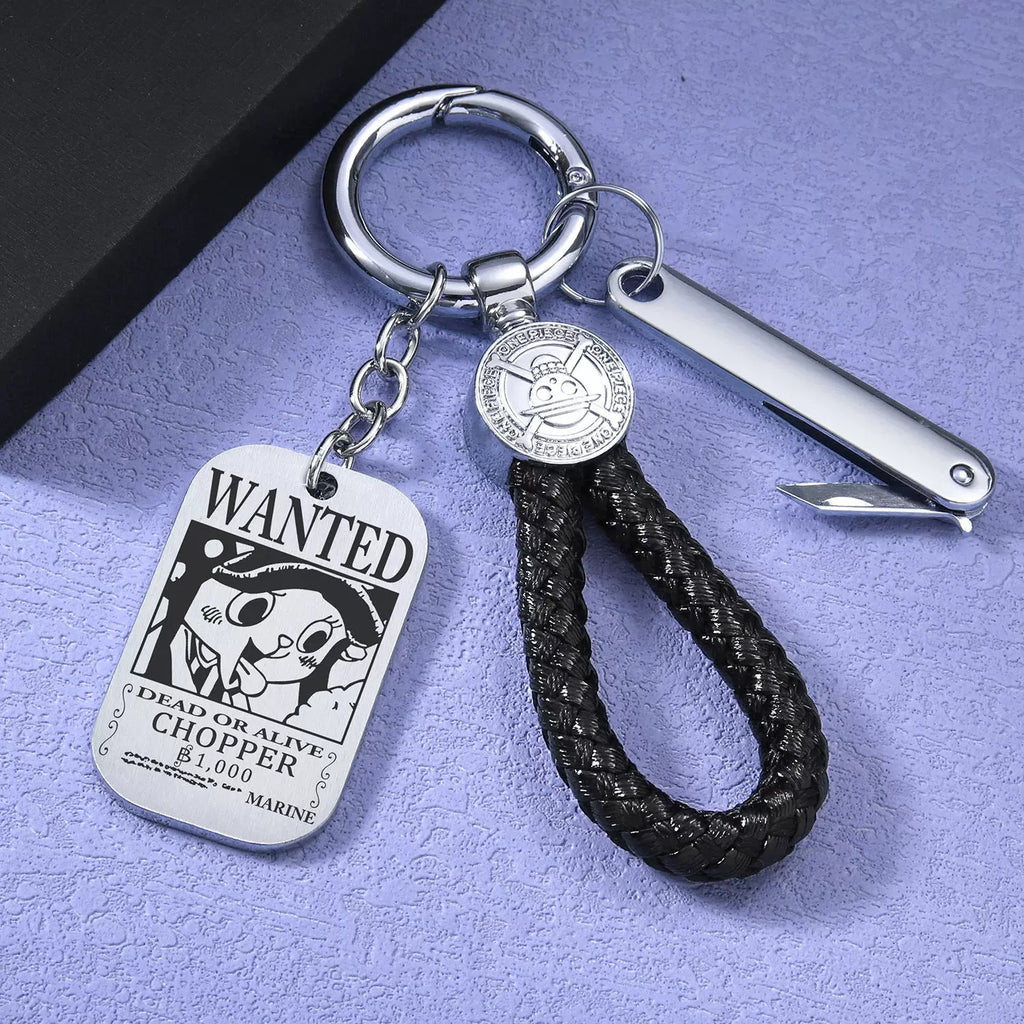 Luffy/Zoro/Sanji Wanted Keychain with Braided Strap & Multi-Tool Knife