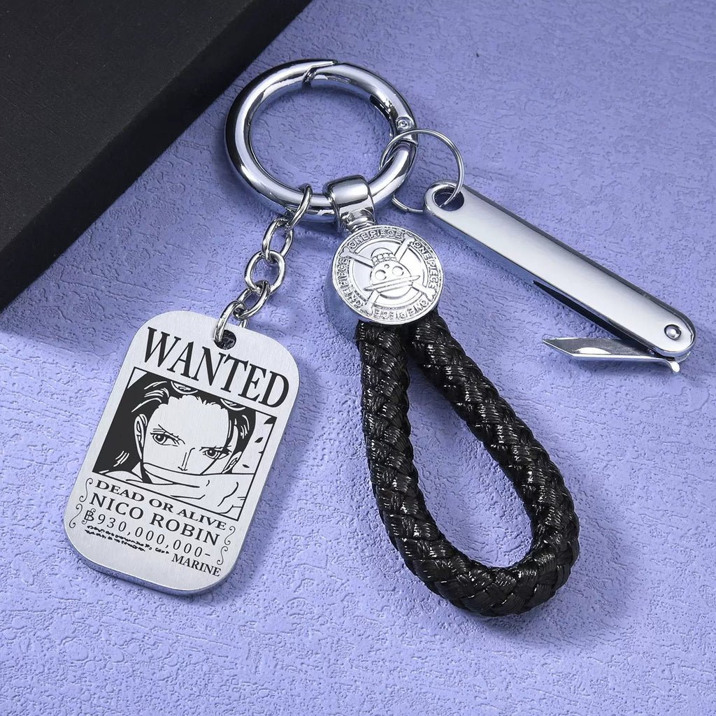 Luffy/Zoro/Sanji Wanted Keychain with Braided Strap & Multi-Tool Knife