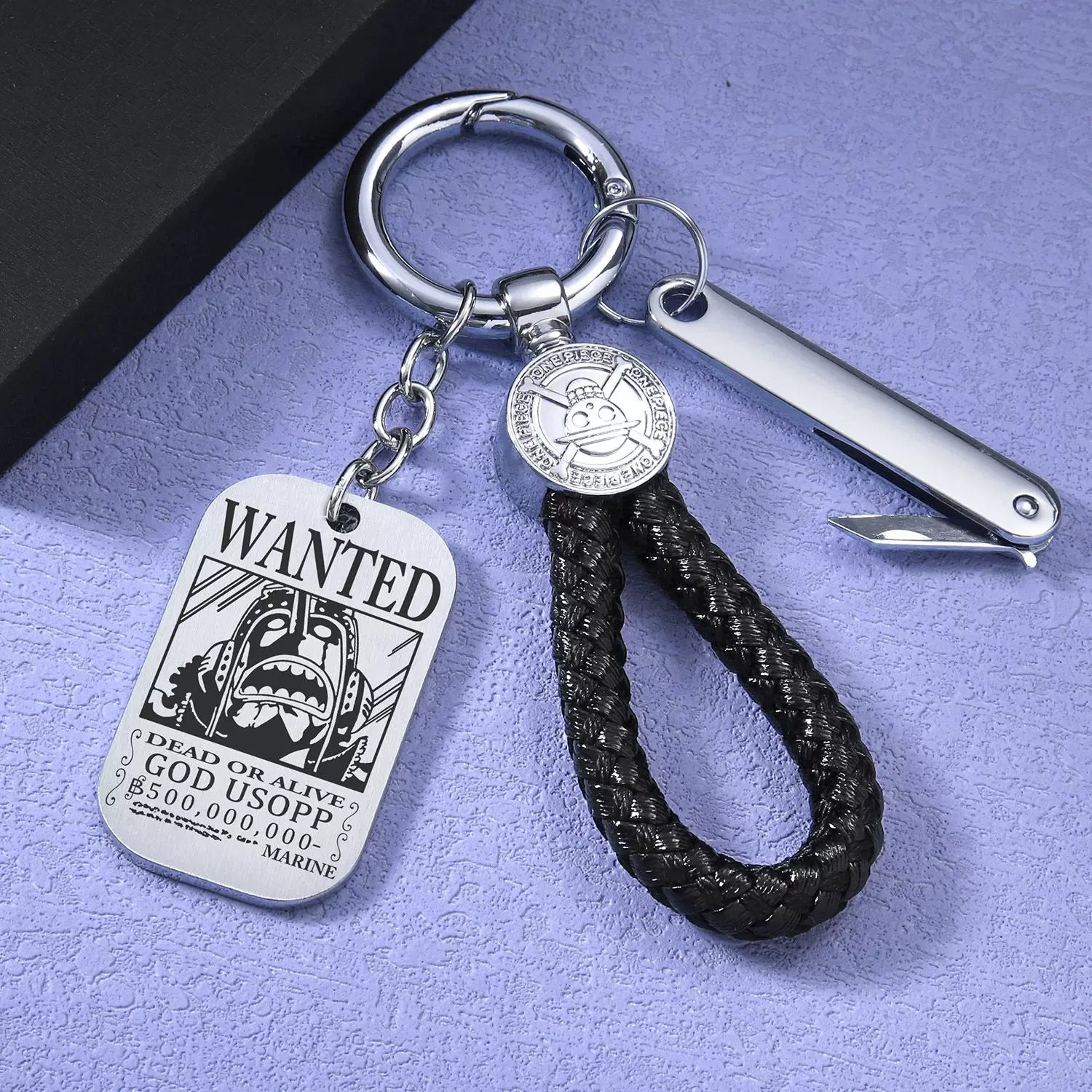 Luffy/Zoro/Sanji Wanted Keychain with Braided Strap & Multi-Tool Knife