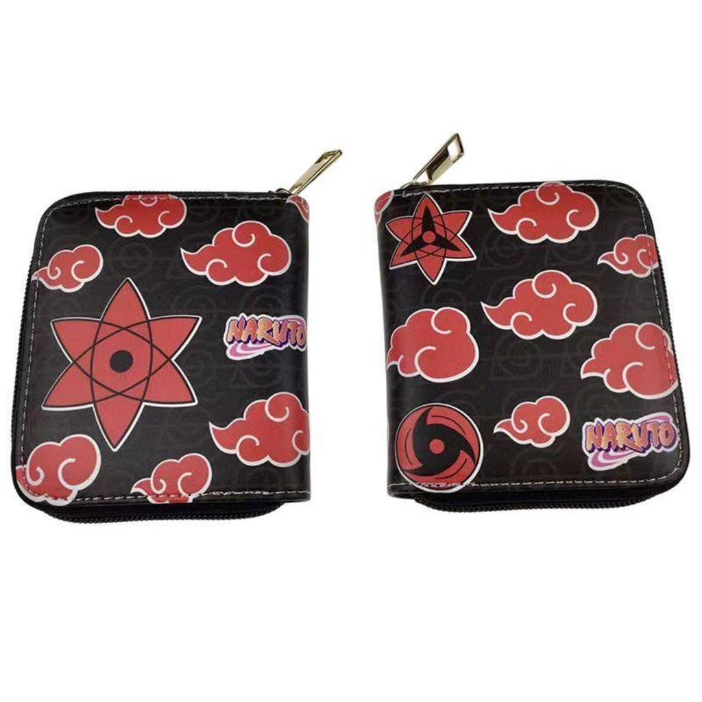 Akatsuki Cloud Wallet Sharingan Print PU Leather Purse Anime Card Holder & Pencil Case Set with Red Clouds and Star Design