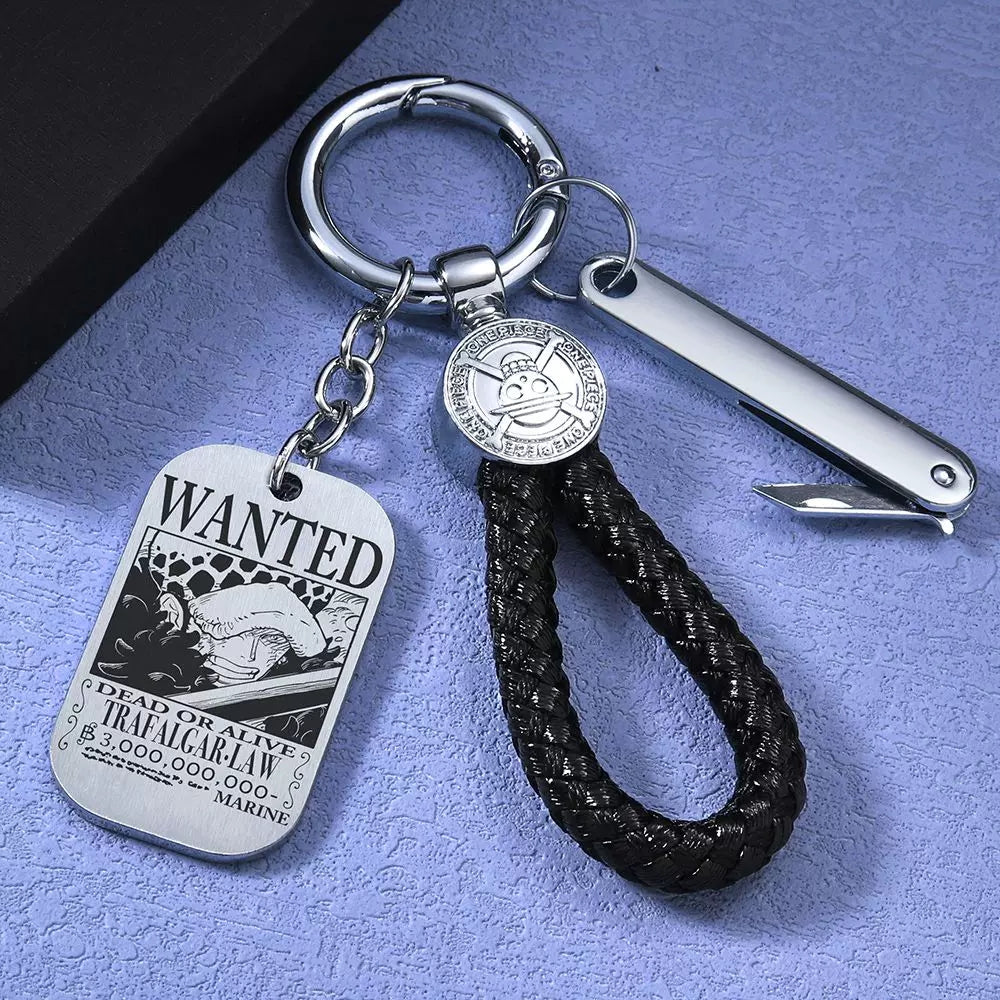 Luffy/Zoro/Sanji Wanted Keychain with Braided Strap & Multi-Tool Knife