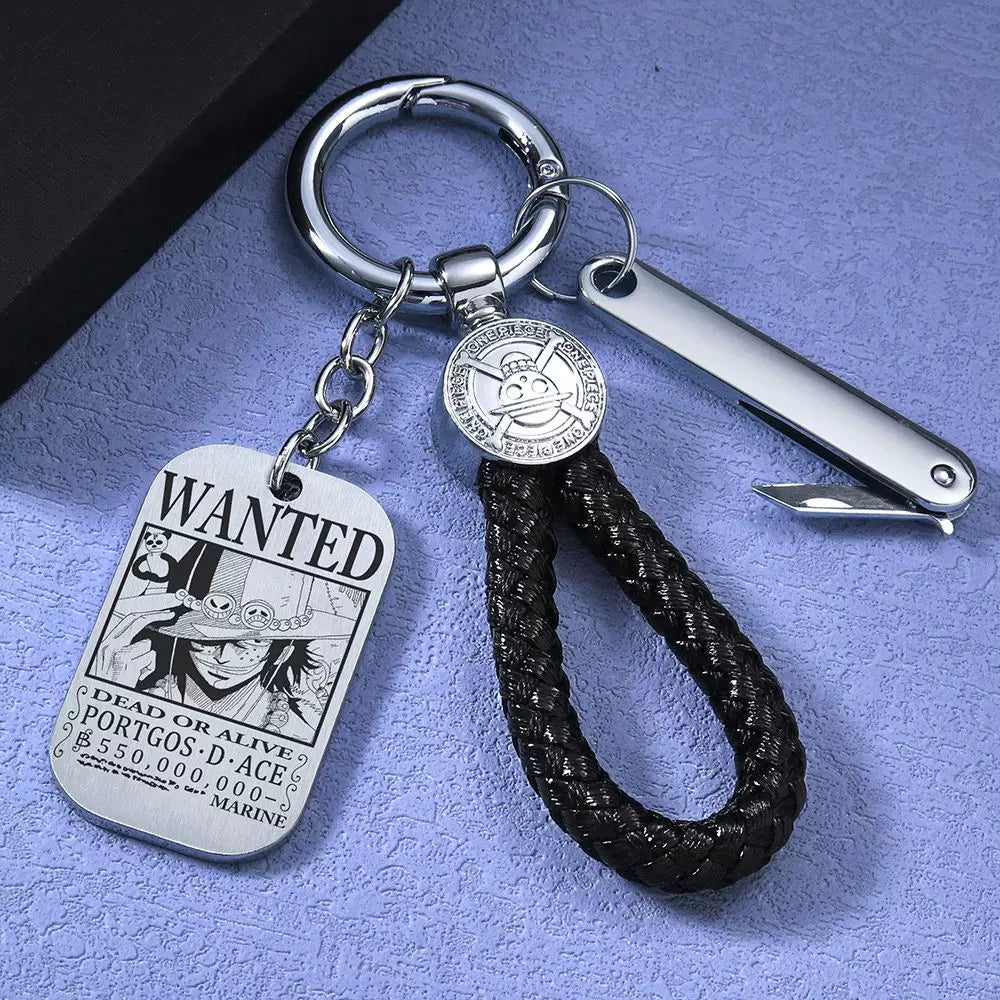 Luffy/Zoro/Sanji Wanted Keychain with Braided Strap & Multi-Tool Knife