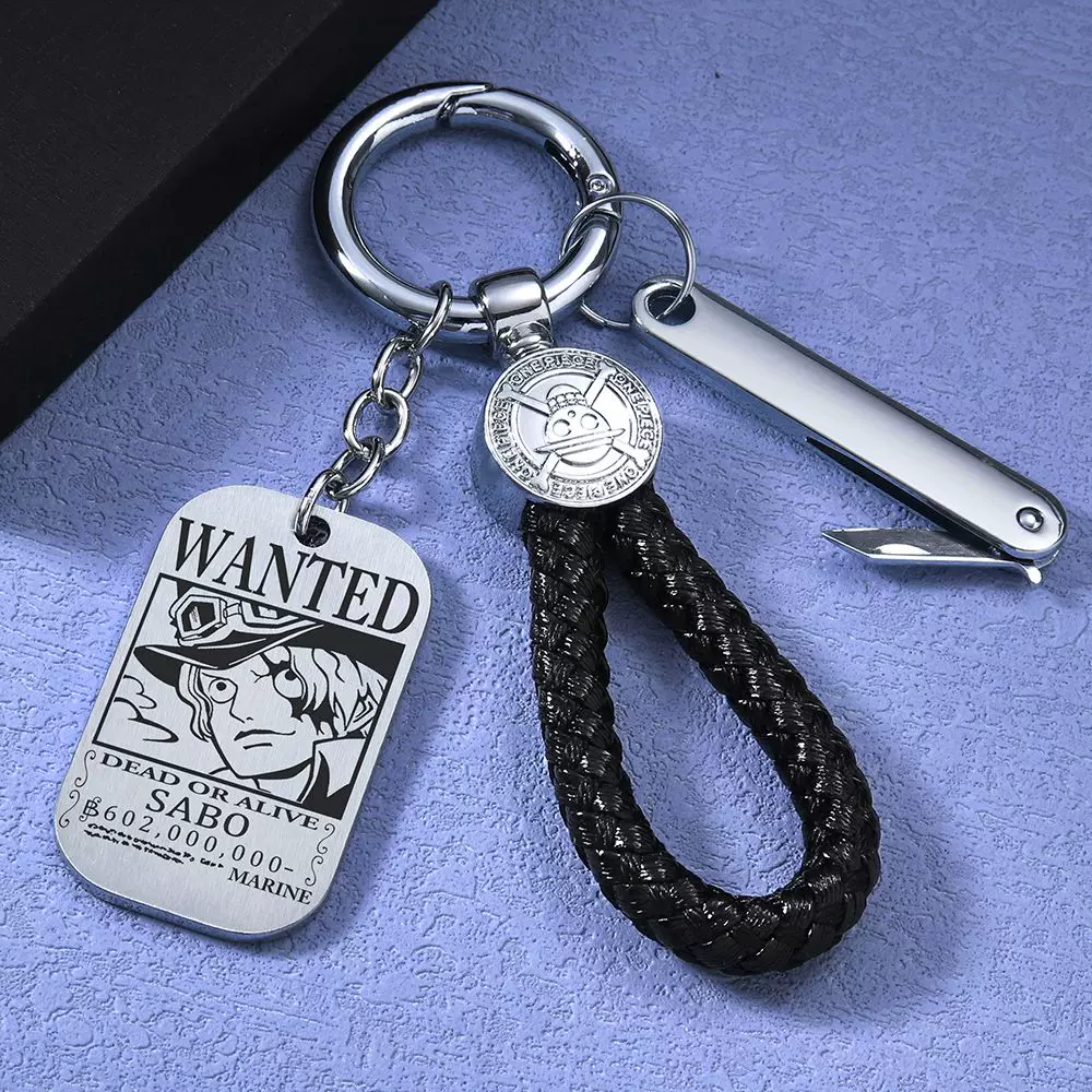 Luffy/Zoro/Sanji Wanted Keychain with Braided Strap & Multi-Tool Knife