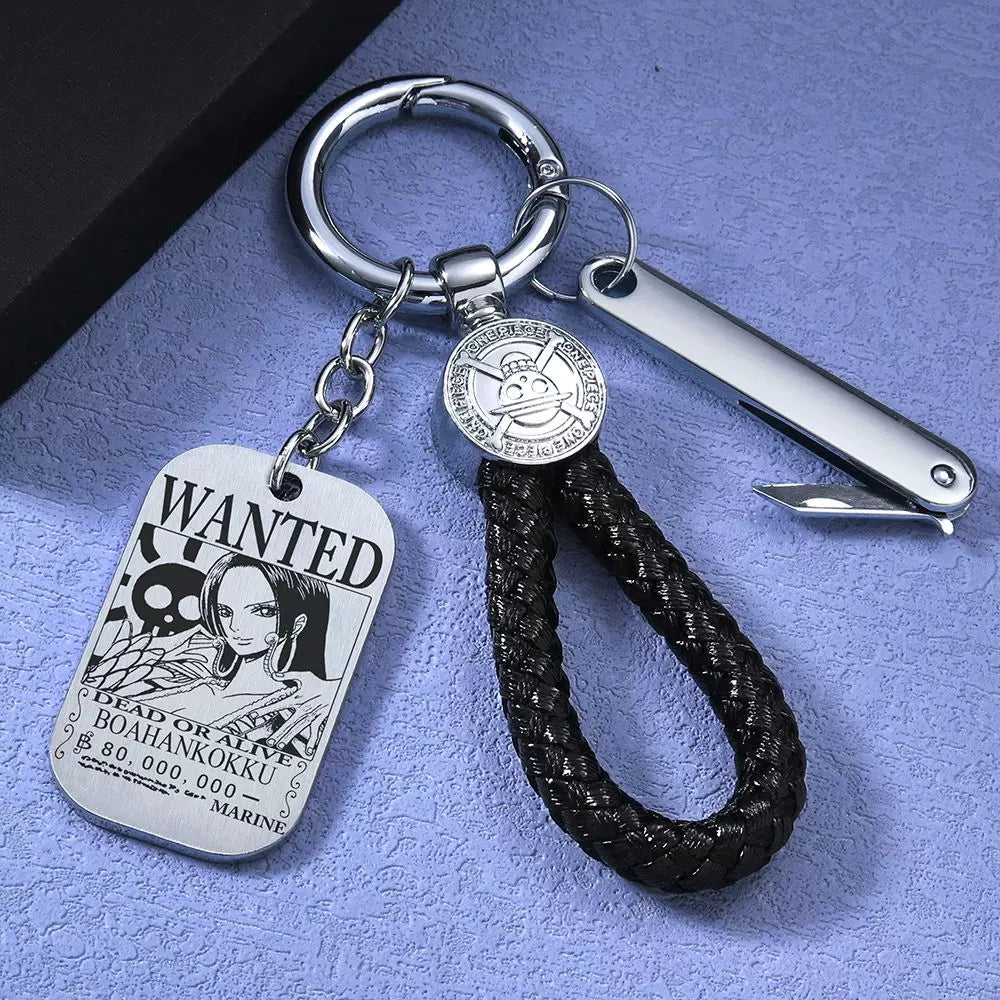 Luffy/Zoro/Sanji Wanted Keychain with Braided Strap & Multi-Tool Knife