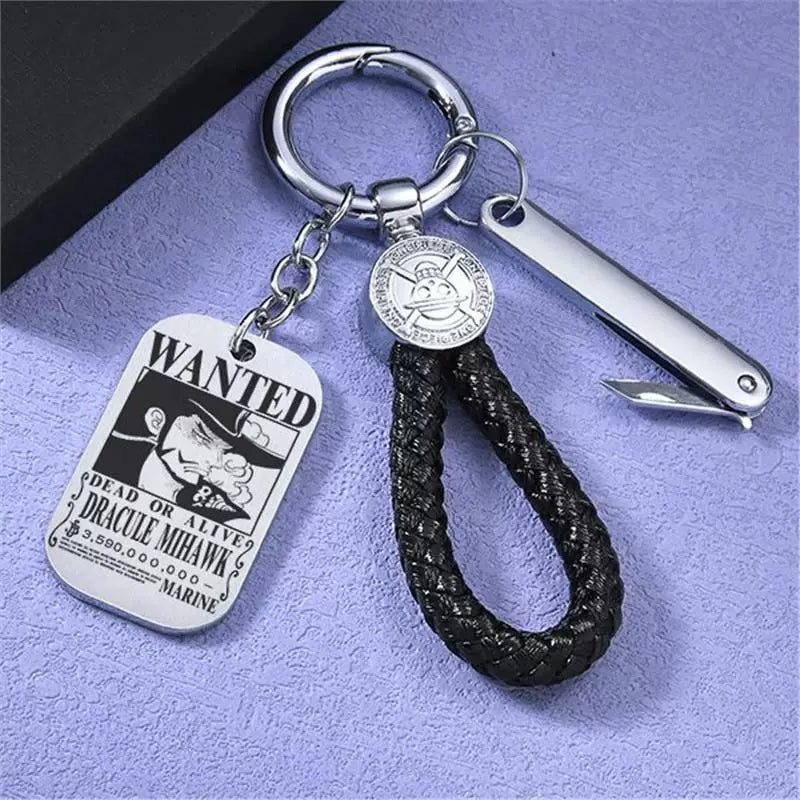 Luffy/Zoro/Sanji Wanted Keychain with Braided Strap & Multi-Tool Knife