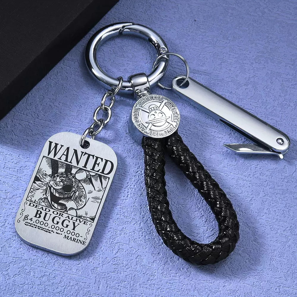 Luffy/Zoro/Sanji Wanted Keychain with Braided Strap & Multi-Tool Knife