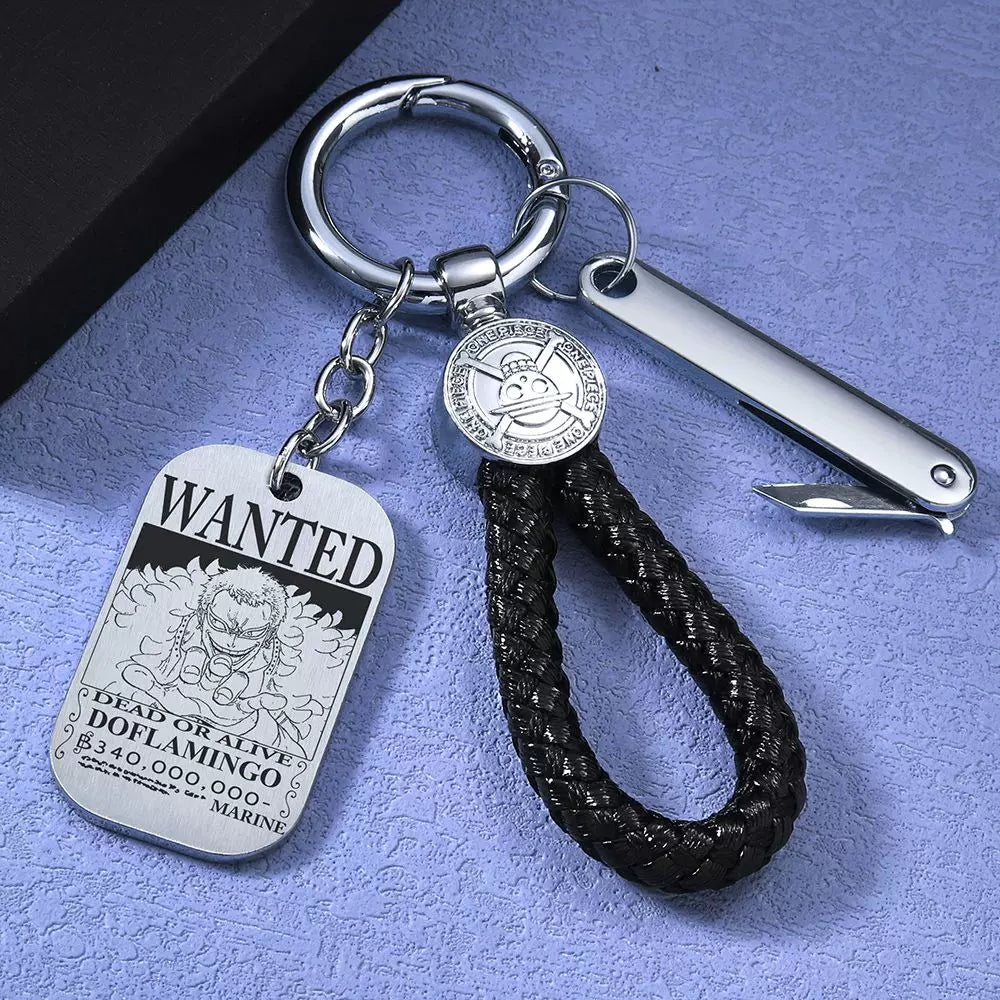 Luffy/Zoro/Sanji Wanted Keychain with Braided Strap & Multi-Tool Knife