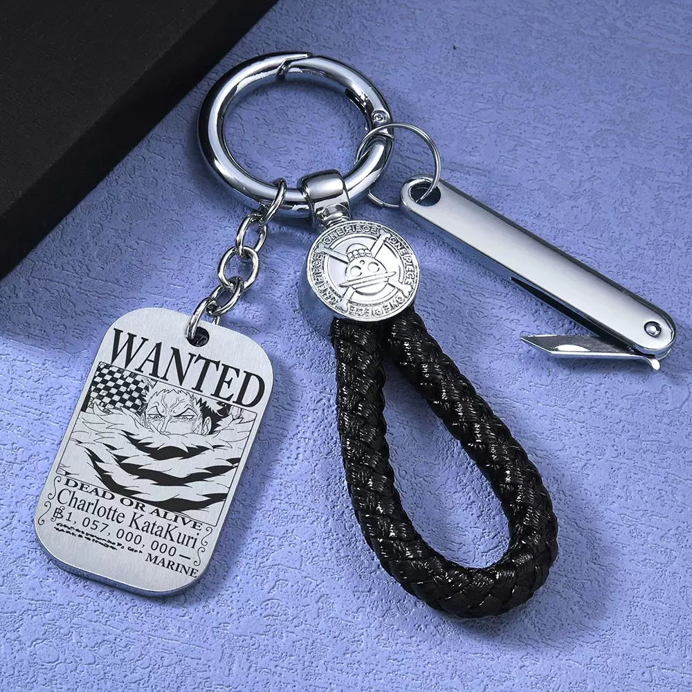 Luffy/Zoro/Sanji Wanted Keychain with Braided Strap & Multi-Tool Knife