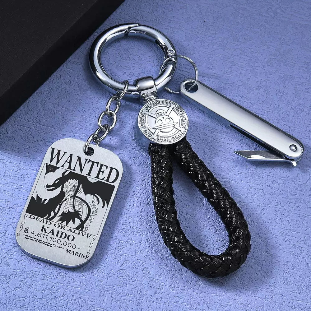 Luffy/Zoro/Sanji Wanted Keychain with Braided Strap & Multi-Tool Knife