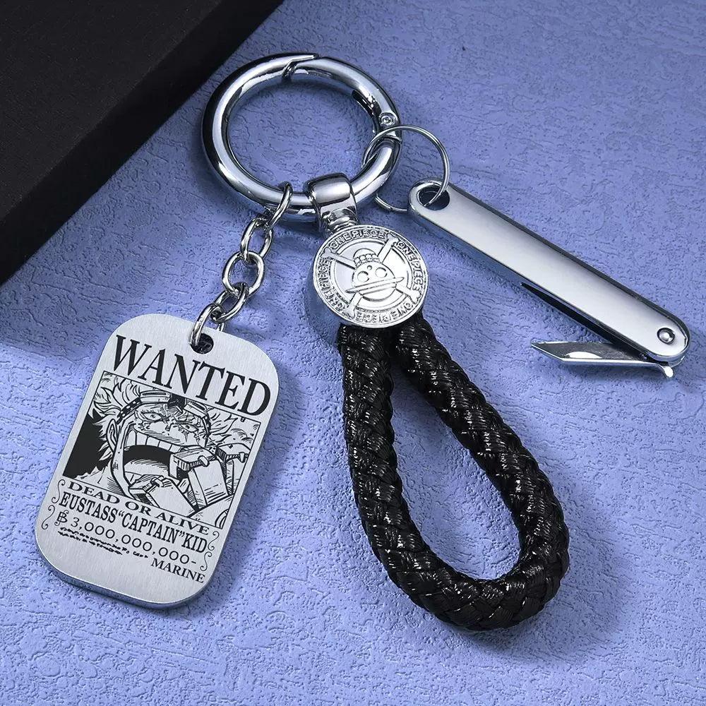 Luffy/Zoro/Sanji Wanted Keychain with Braided Strap & Multi-Tool Knife