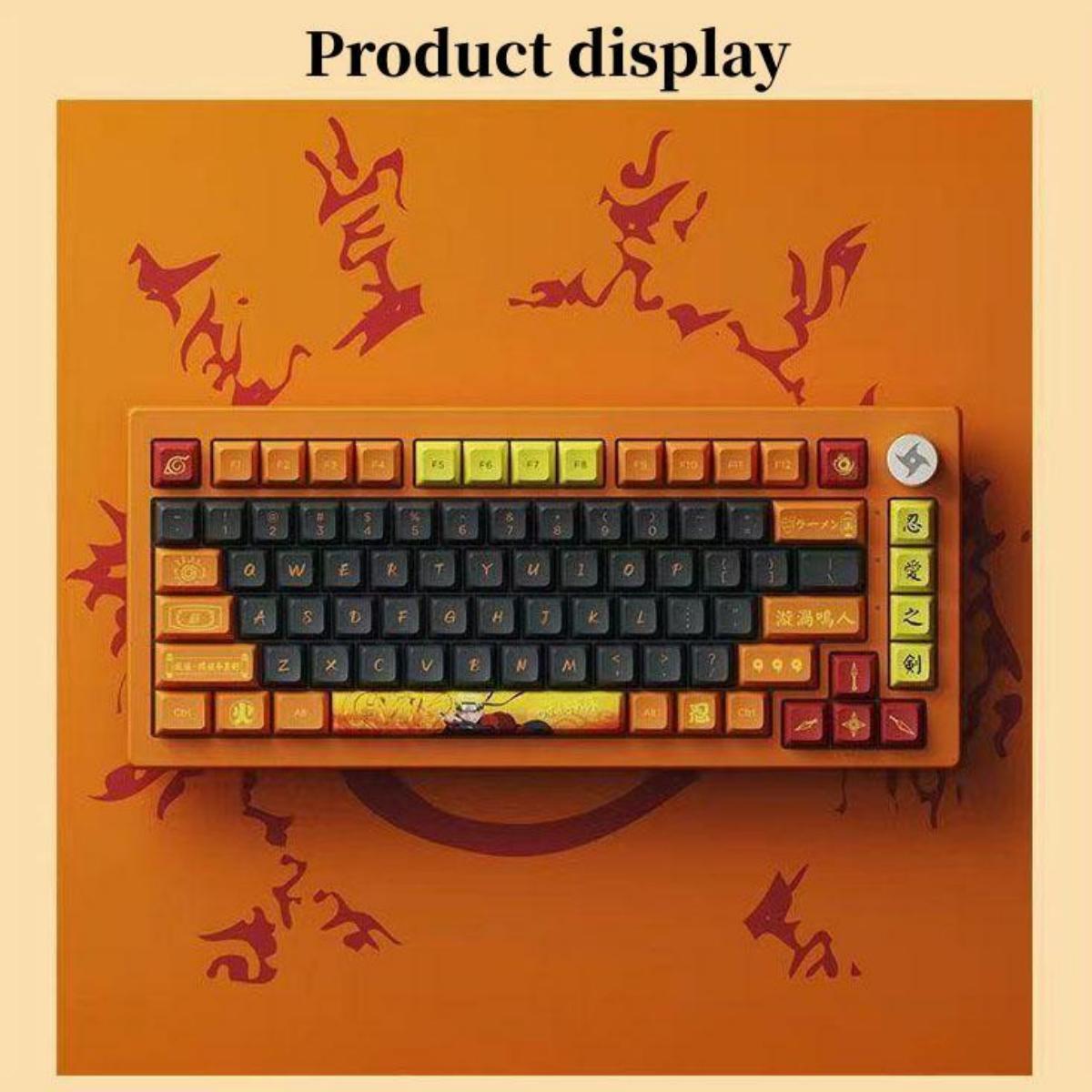Uzumaki Naruto Themed Mechanical Keyboard, Hot-Swappable RGB Gaming Keyboard with Custom PBT Keycaps, Knob Control & Anime Style Artisan Keycap