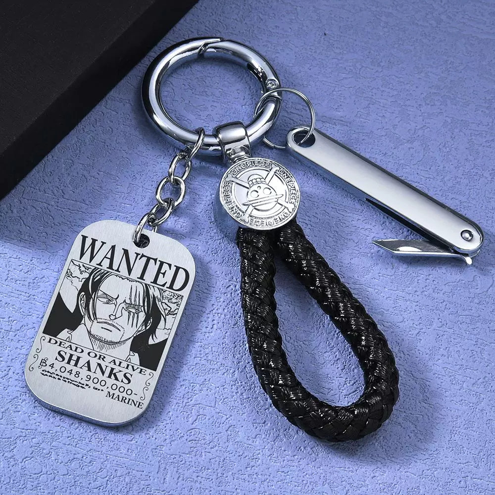 Luffy/Zoro/Sanji Wanted Keychain with Braided Strap & Multi-Tool Knife