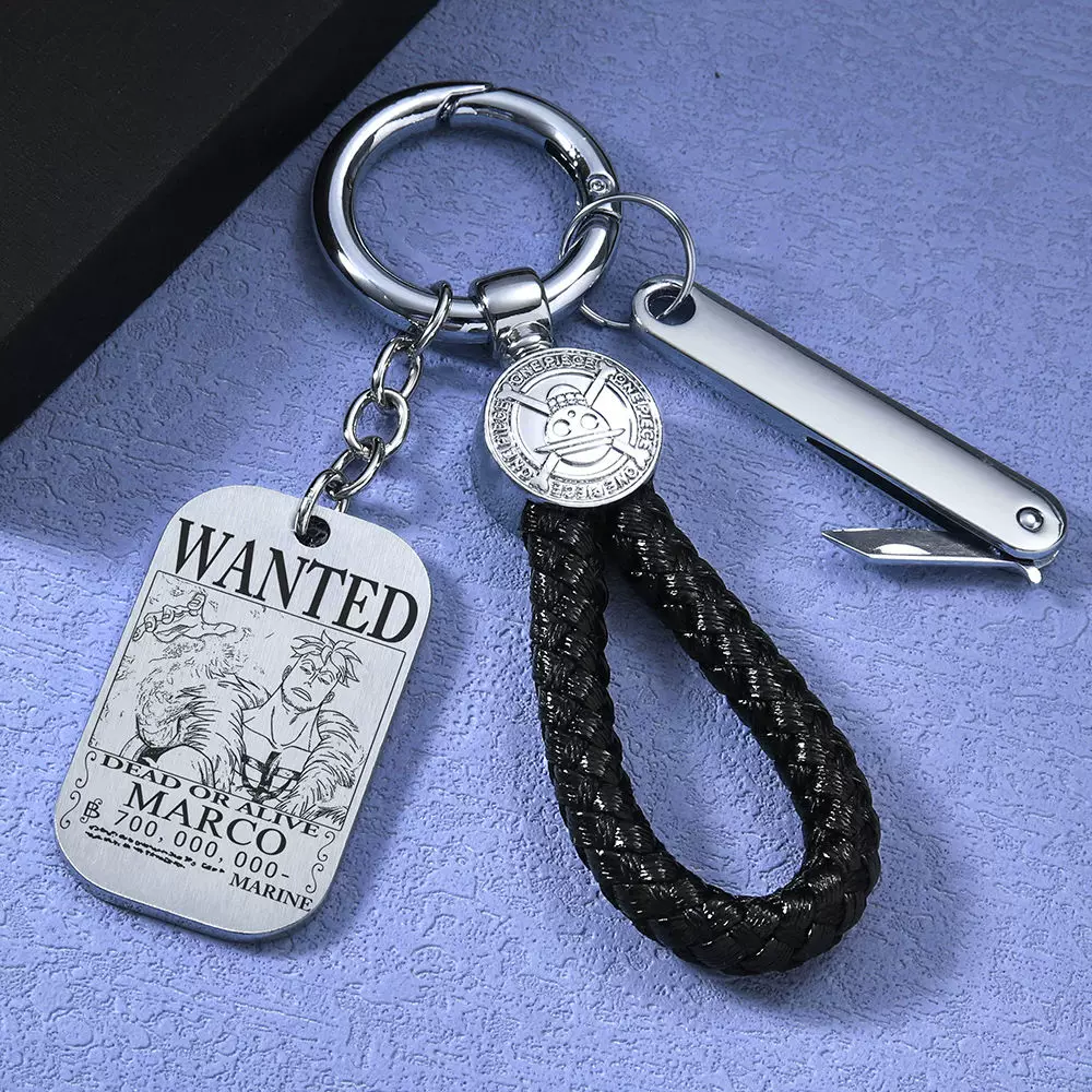 Luffy/Zoro/Sanji Wanted Keychain with Braided Strap & Multi-Tool Knife