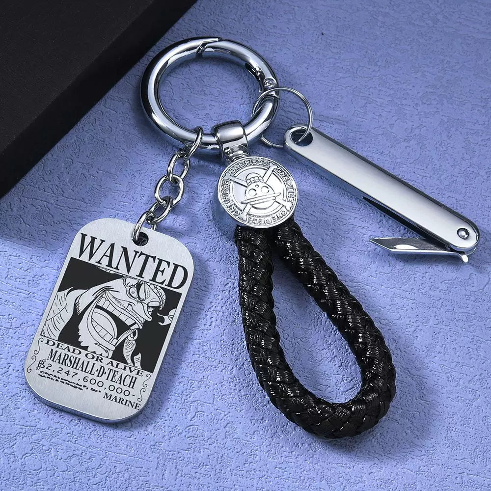 Luffy/Zoro/Sanji Wanted Keychain with Braided Strap & Multi-Tool Knife
