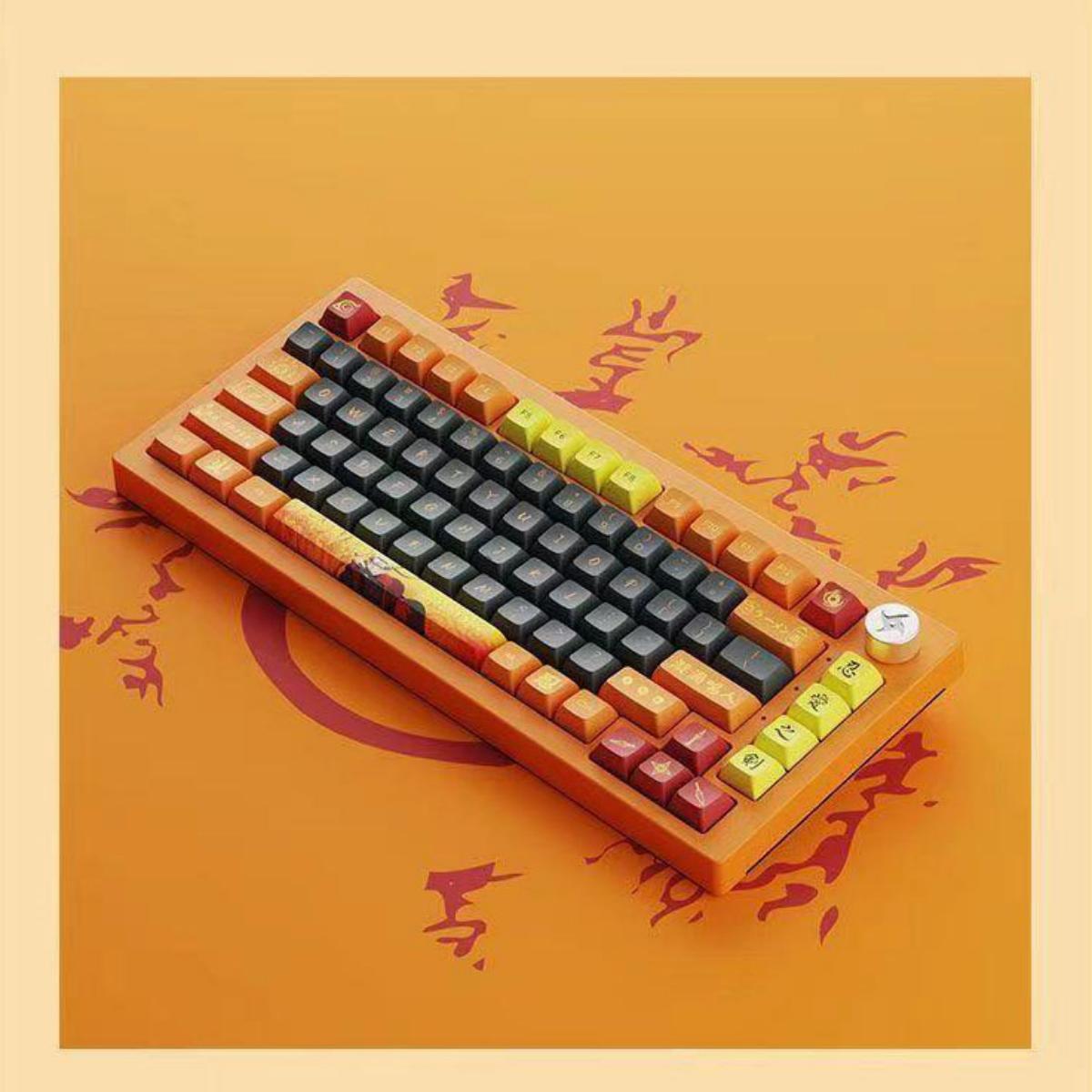 Uzumaki Naruto Themed Mechanical Keyboard, Hot-Swappable RGB Gaming Keyboard with Custom PBT Keycaps, Knob Control & Anime Style Artisan Keycap