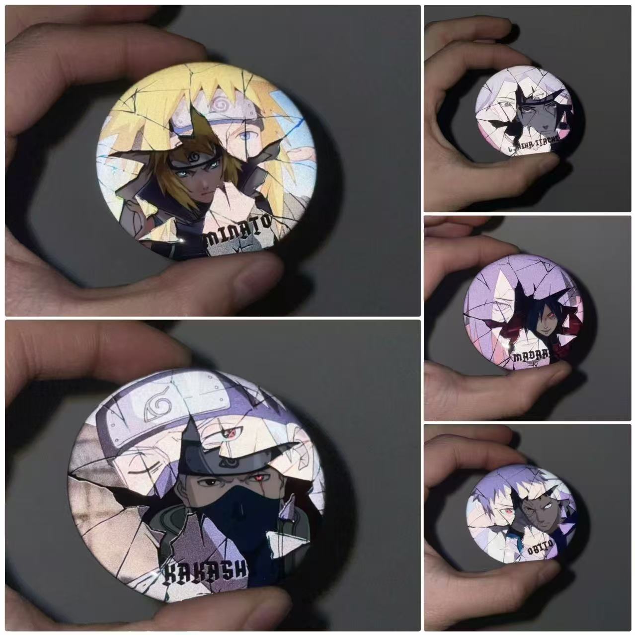 Sasuke/Kakashi/Madara Anime Reflective Badge Night Glow Character Pin Cool Backpack Decor for Otaku Featuring