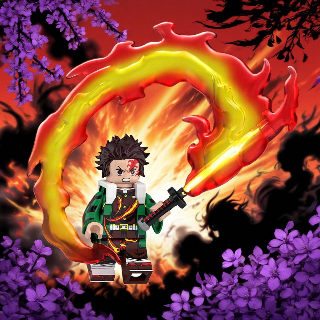 Tanjiro/Zenitsu/Inosuke Anime Minifigures Lego Compatible Blocks with Flame Water Effects Otaku Collectibles Featuring