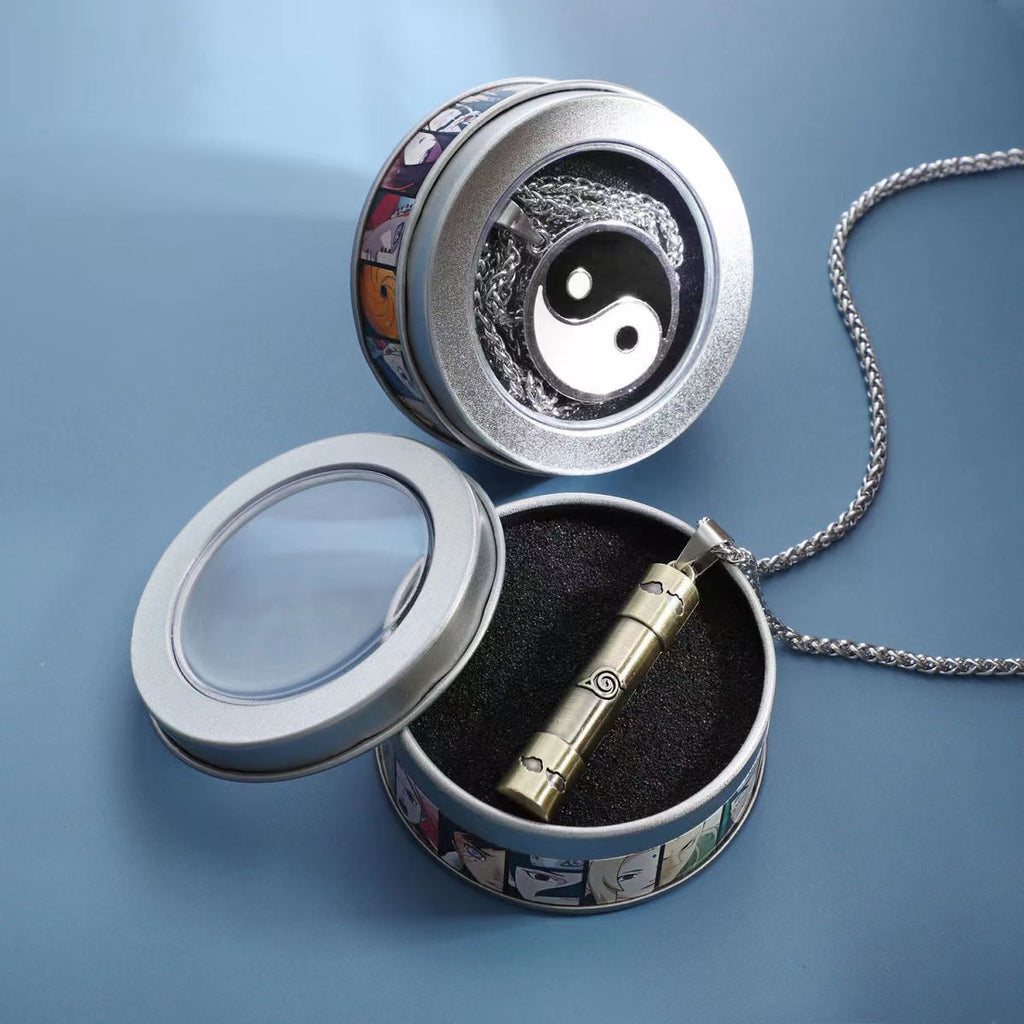 Naruto Akatsuki Cloud & Sharingan Stainless Steel Necklace Collectible Anime Accessory with Tin Box
