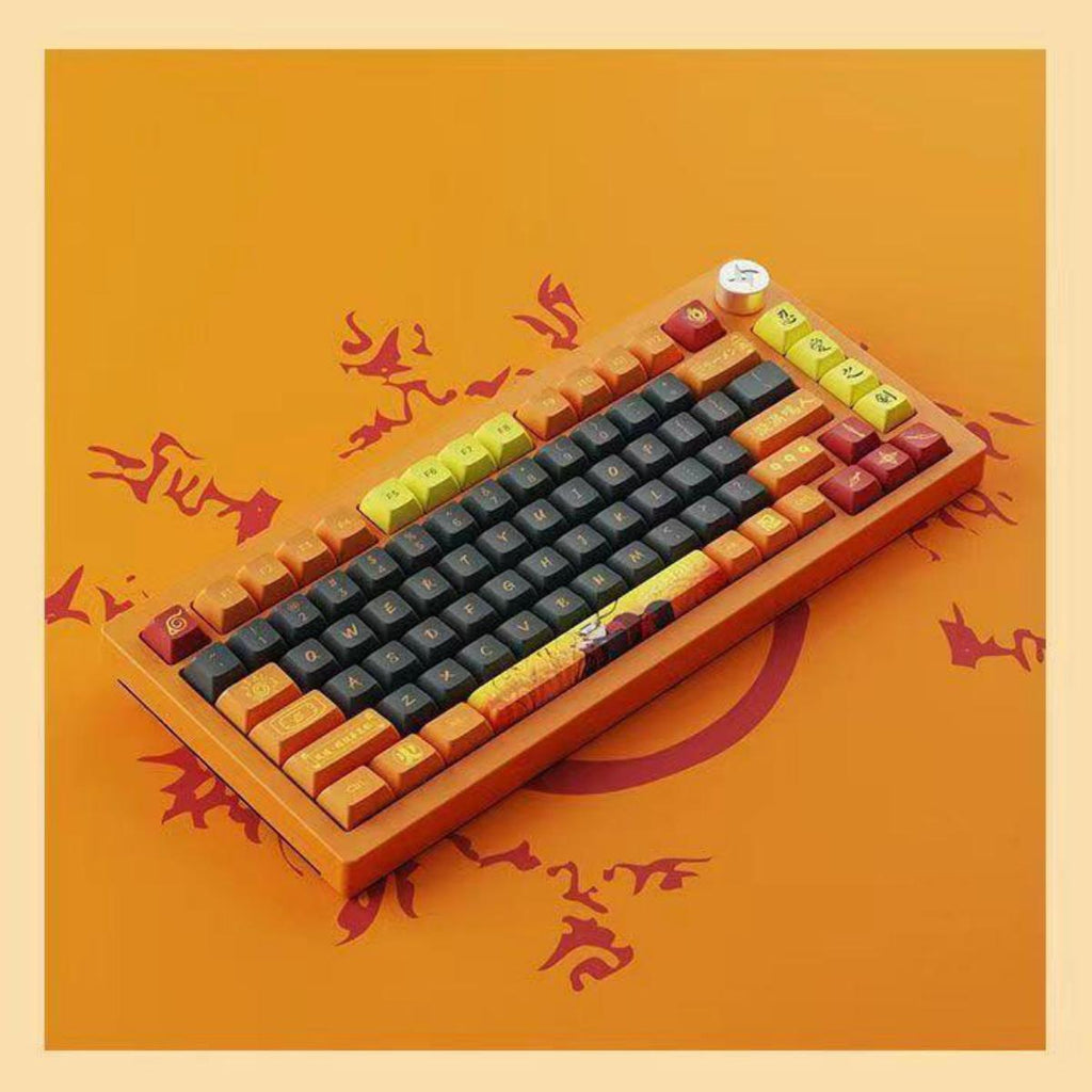 Uzumaki Naruto Themed Mechanical Keyboard, Hot-Swappable RGB Gaming Keyboard with Custom PBT Keycaps, Knob Control & Anime Style Artisan Keycap
