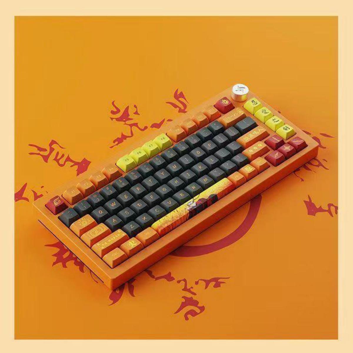 Uzumaki Naruto Themed Mechanical Keyboard, Hot-Swappable RGB Gaming Keyboard with Custom PBT Keycaps, Knob Control & Anime Style Artisan Keycap