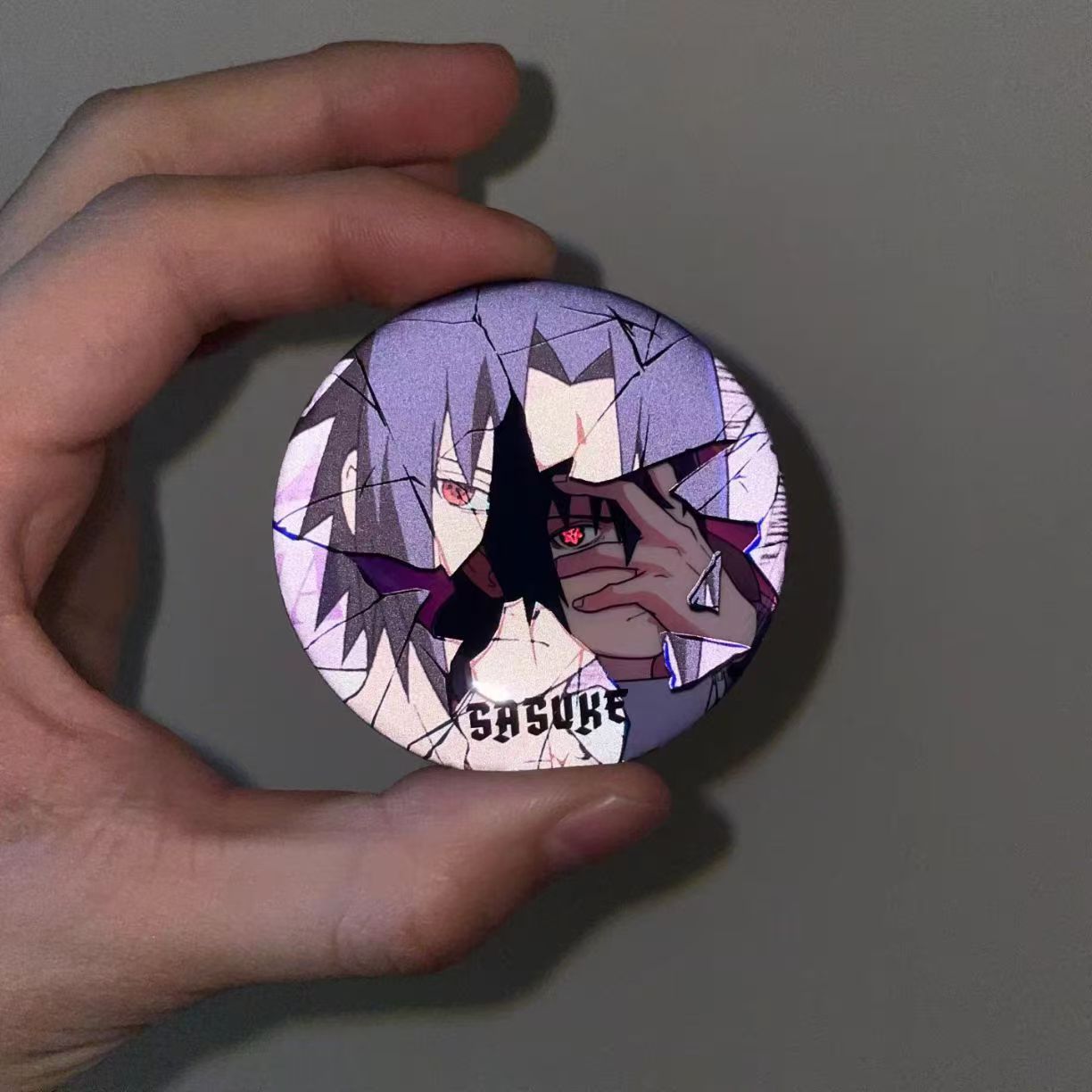 Sasuke/Kakashi/Madara Anime Reflective Badge Night Glow Character Pin Cool Backpack Decor for Otaku Featuring