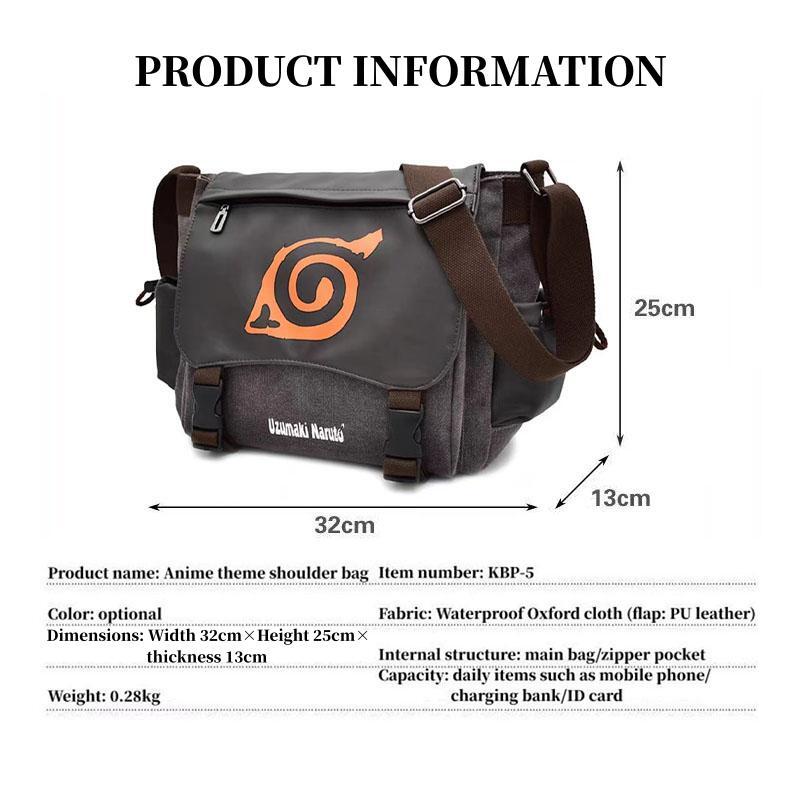 Uzumaki Naruto & Sasuke Uchiha Vintage Canvas Messenger Bag | Adjustable Strap Crossbody Shoulder Bag