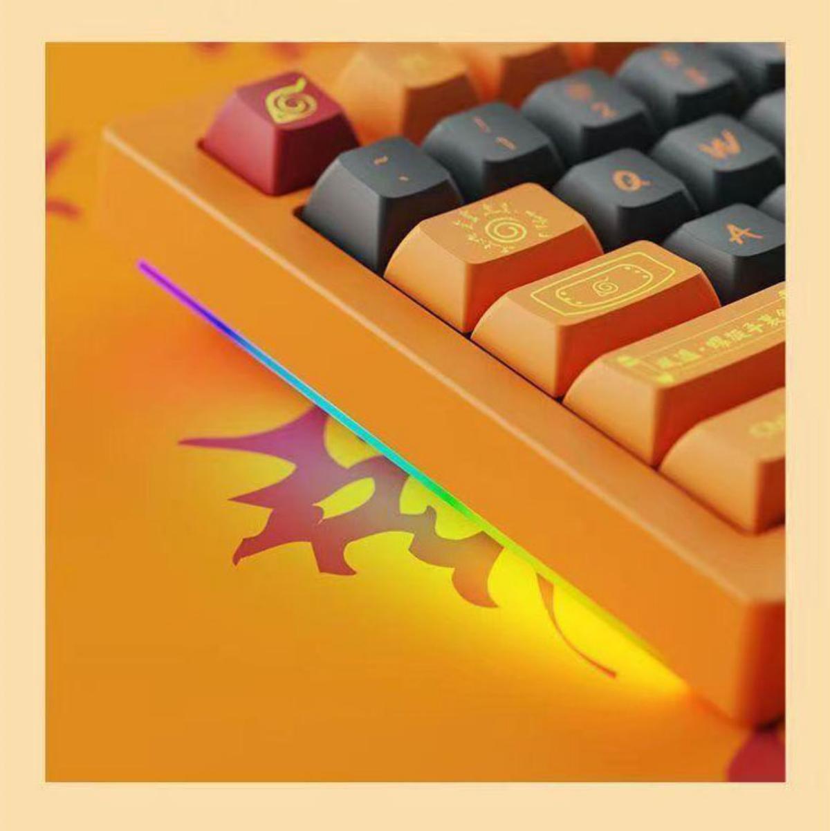 Uzumaki Naruto Themed Mechanical Keyboard, Hot-Swappable RGB Gaming Keyboard with Custom PBT Keycaps, Knob Control & Anime Style Artisan Keycap