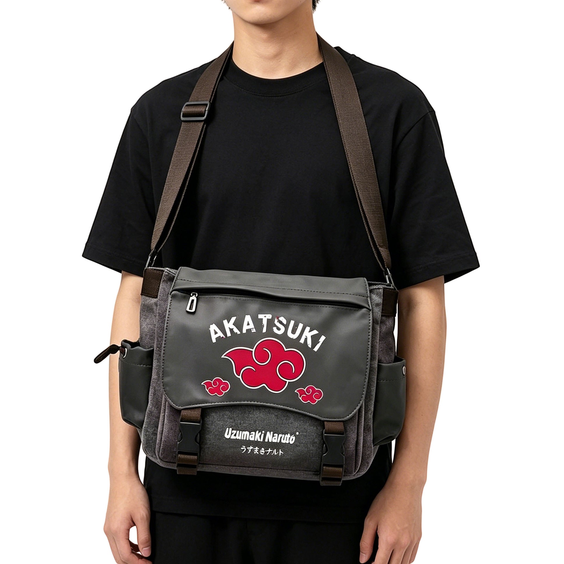 Uzumaki Naruto & Sasuke Uchiha Vintage Canvas Messenger Bag | Adjustable Strap Crossbody Shoulder Bag