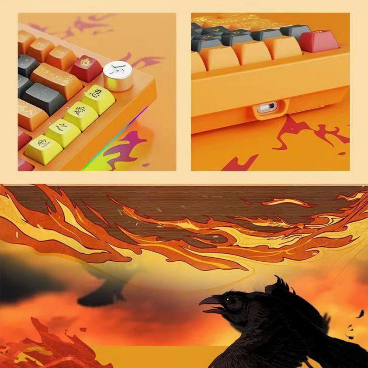 Uzumaki Naruto Themed Mechanical Keyboard, Hot-Swappable RGB Gaming Keyboard with Custom PBT Keycaps, Knob Control & Anime Style Artisan Keycap