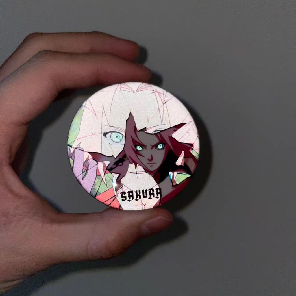 Sasuke/Kakashi/Madara Anime Reflective Badge Night Glow Character Pin Cool Backpack Decor for Otaku Featuring