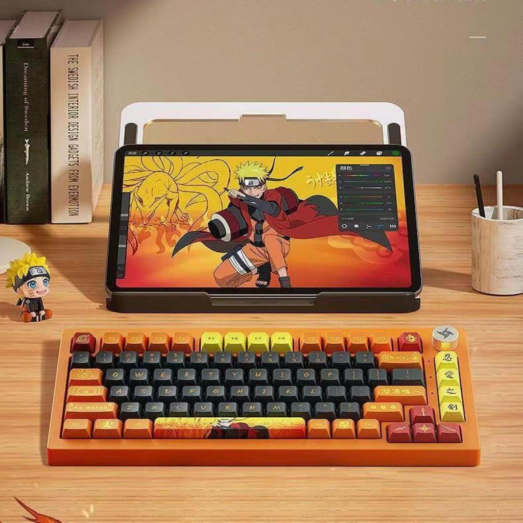 Uzumaki Naruto Themed Mechanical Keyboard, Hot-Swappable RGB Gaming Keyboard with Custom PBT Keycaps, Knob Control & Anime Style Artisan Keycap