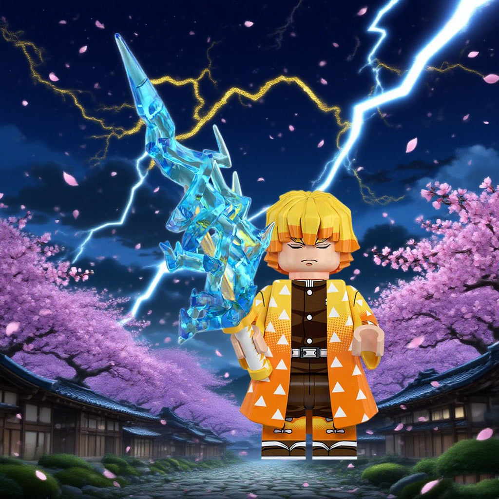 Tanjiro/Zenitsu/Inosuke Anime Minifigures Lego Compatible Blocks with Flame Water Effects Otaku Collectibles Featuring