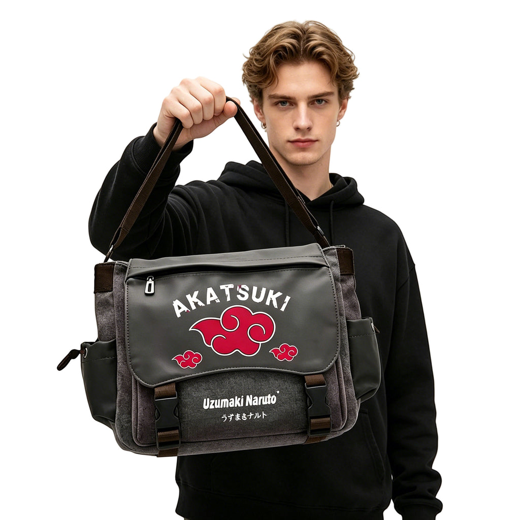 Uzumaki Naruto & Sasuke Uchiha Vintage Canvas Messenger Bag | Adjustable Strap Crossbody Shoulder Bag