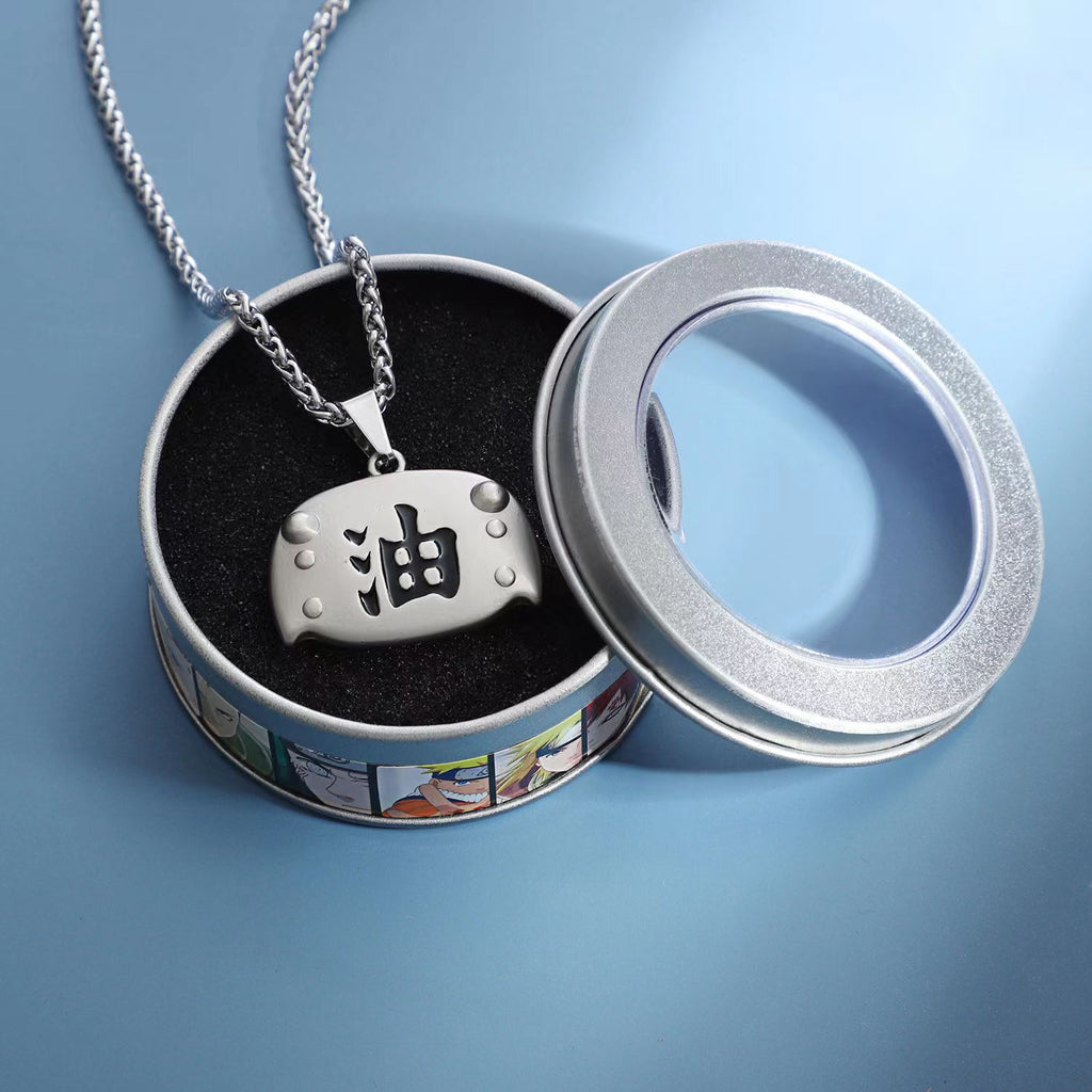 Naruto Akatsuki Cloud & Sharingan Stainless Steel Necklace Collectible Anime Accessory with Tin Box