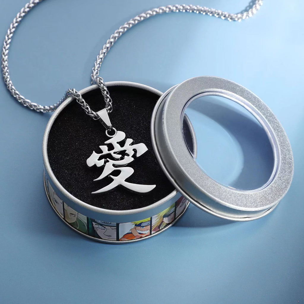 Naruto Akatsuki Cloud & Sharingan Stainless Steel Necklace Collectible Anime Accessory with Tin Box