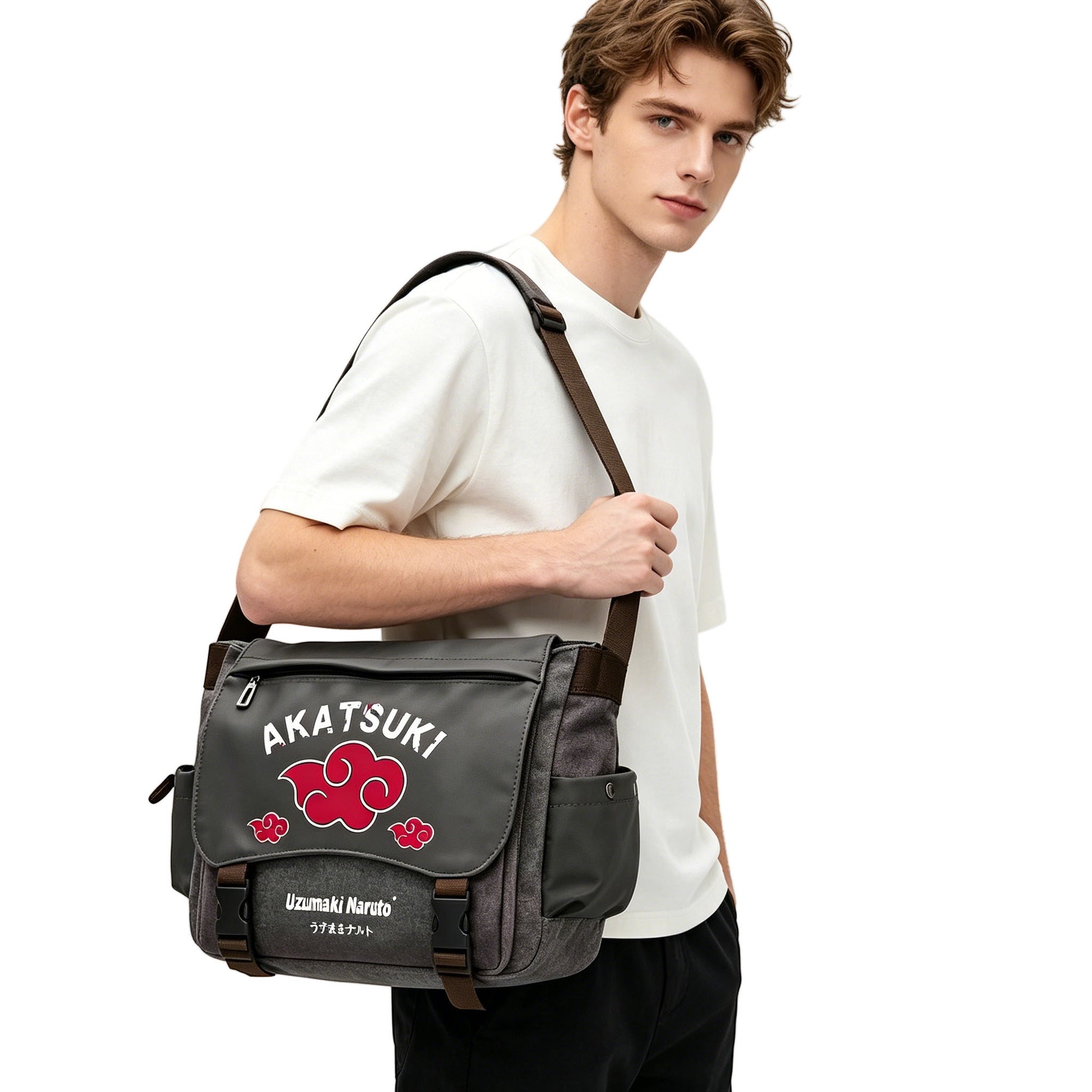 Uzumaki Naruto & Sasuke Uchiha Vintage Canvas Messenger Bag | Adjustable Strap Crossbody Shoulder Bag
