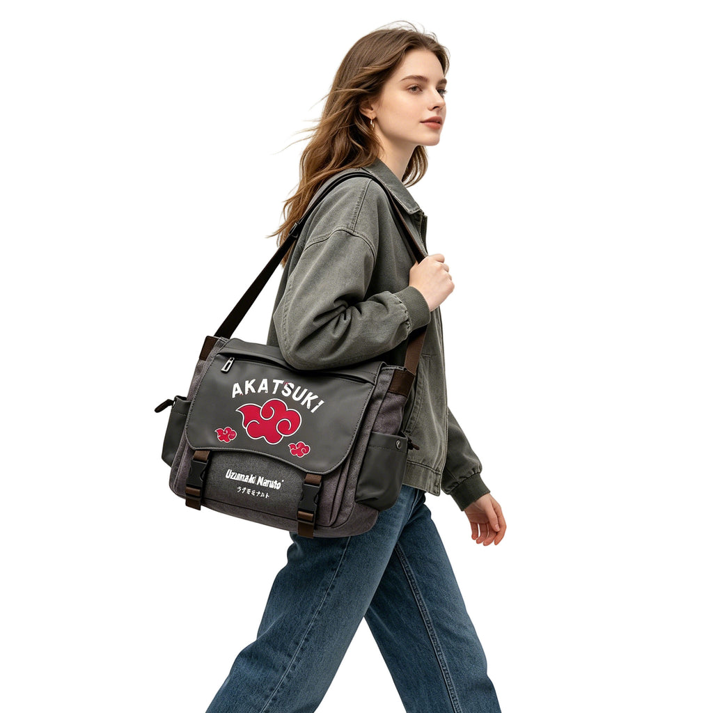 Uzumaki Naruto & Sasuke Uchiha Vintage Canvas Messenger Bag | Adjustable Strap Crossbody Shoulder Bag