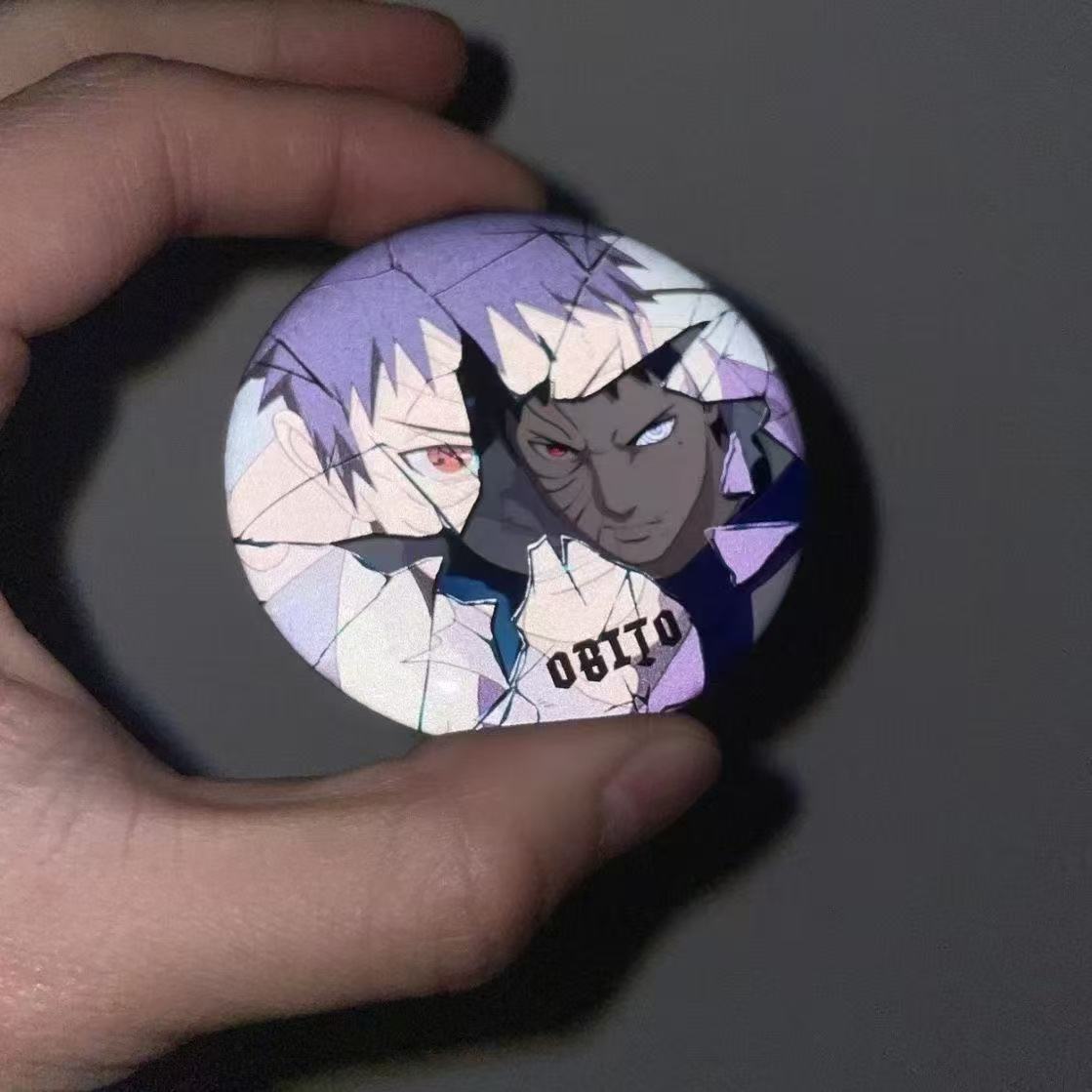 Sasuke/Kakashi/Madara Anime Reflective Badge Night Glow Character Pin Cool Backpack Decor for Otaku Featuring