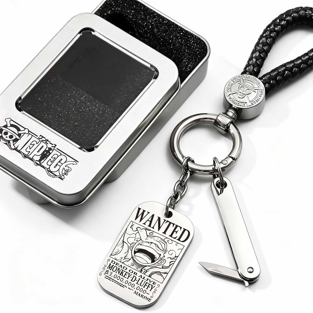 Luffy/Zoro/Sanji Wanted Keychain with Braided Strap & Multi-Tool Knife