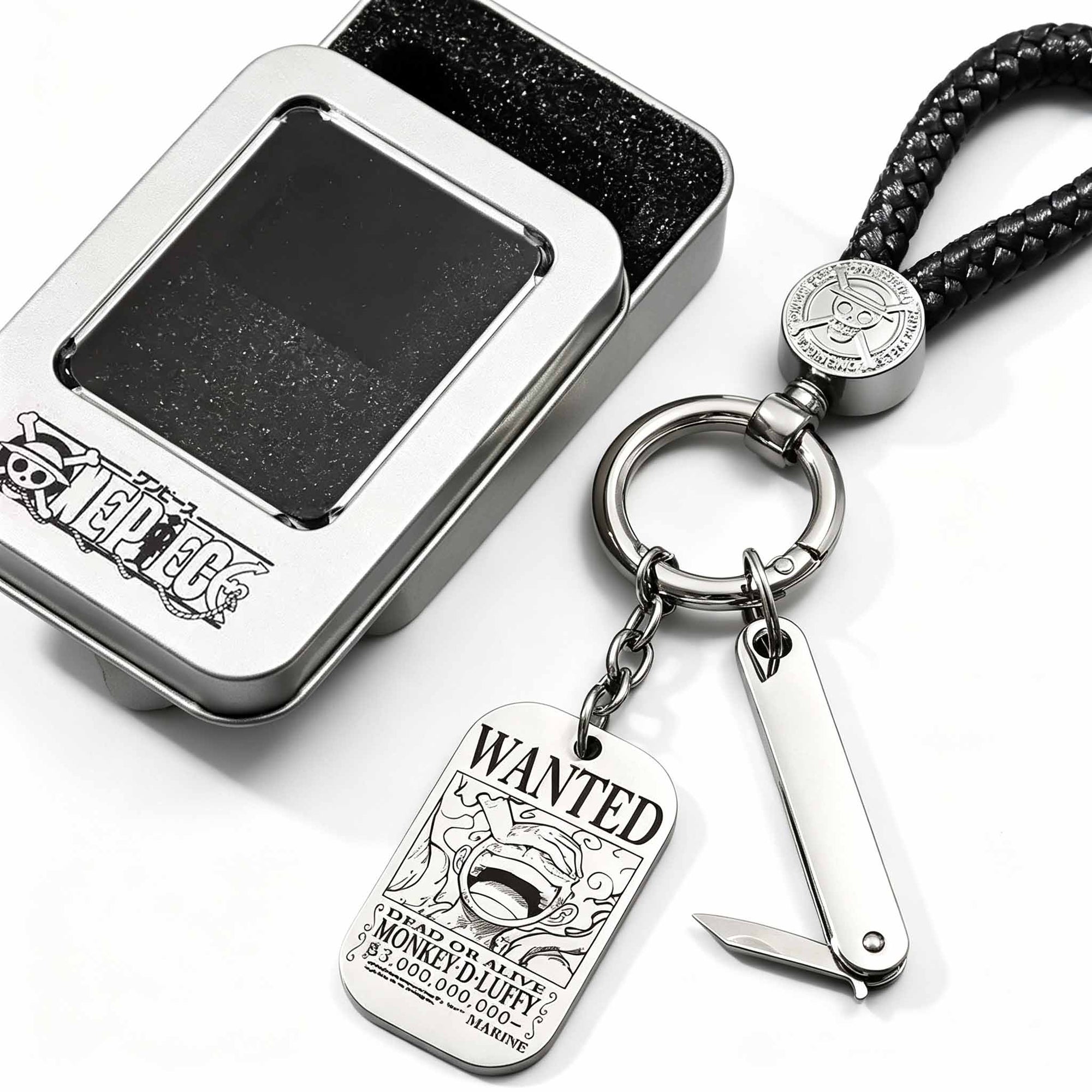 Luffy/Zoro/Sanji Wanted Keychain with Braided Strap & Multi-Tool Knife
