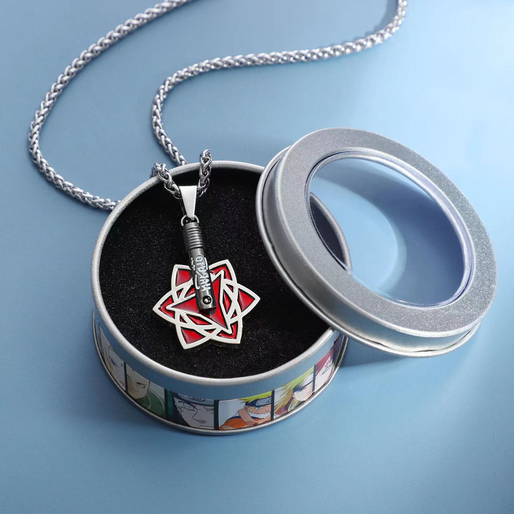 Naruto Akatsuki Cloud & Sharingan Stainless Steel Necklace Collectible Anime Accessory with Tin Box