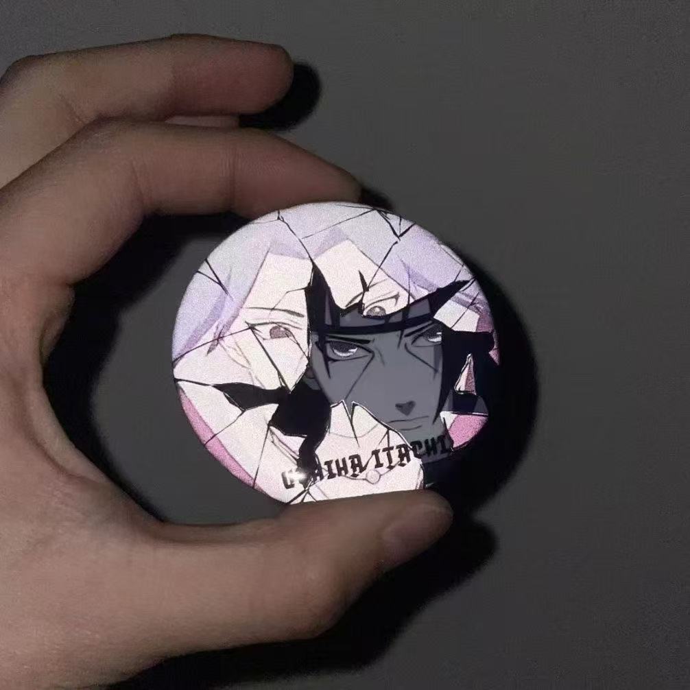 Sasuke/Kakashi/Madara Anime Reflective Badge Night Glow Character Pin Cool Backpack Decor for Otaku Featuring