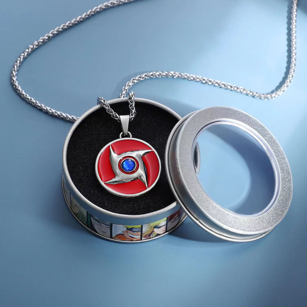 Naruto Akatsuki Cloud & Sharingan Stainless Steel Necklace Collectible Anime Accessory with Tin Box
