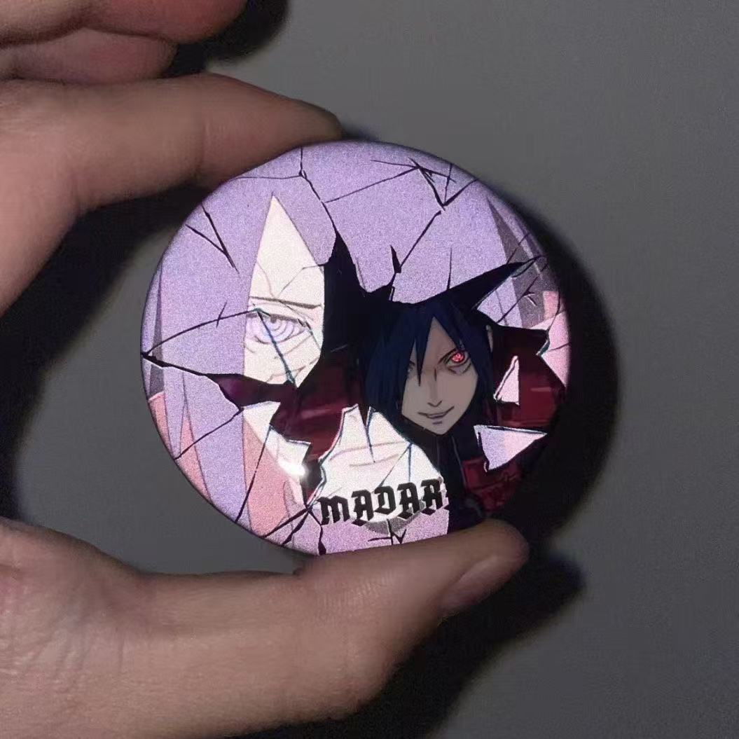 Sasuke/Kakashi/Madara Anime Reflective Badge Night Glow Character Pin Cool Backpack Decor for Otaku Featuring
