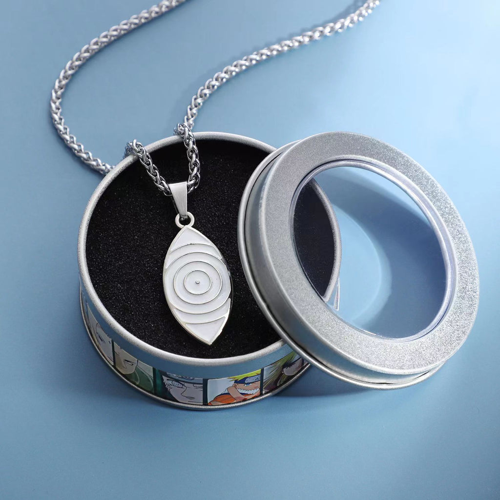 Naruto Akatsuki Cloud & Sharingan Stainless Steel Necklace Collectible Anime Accessory with Tin Box